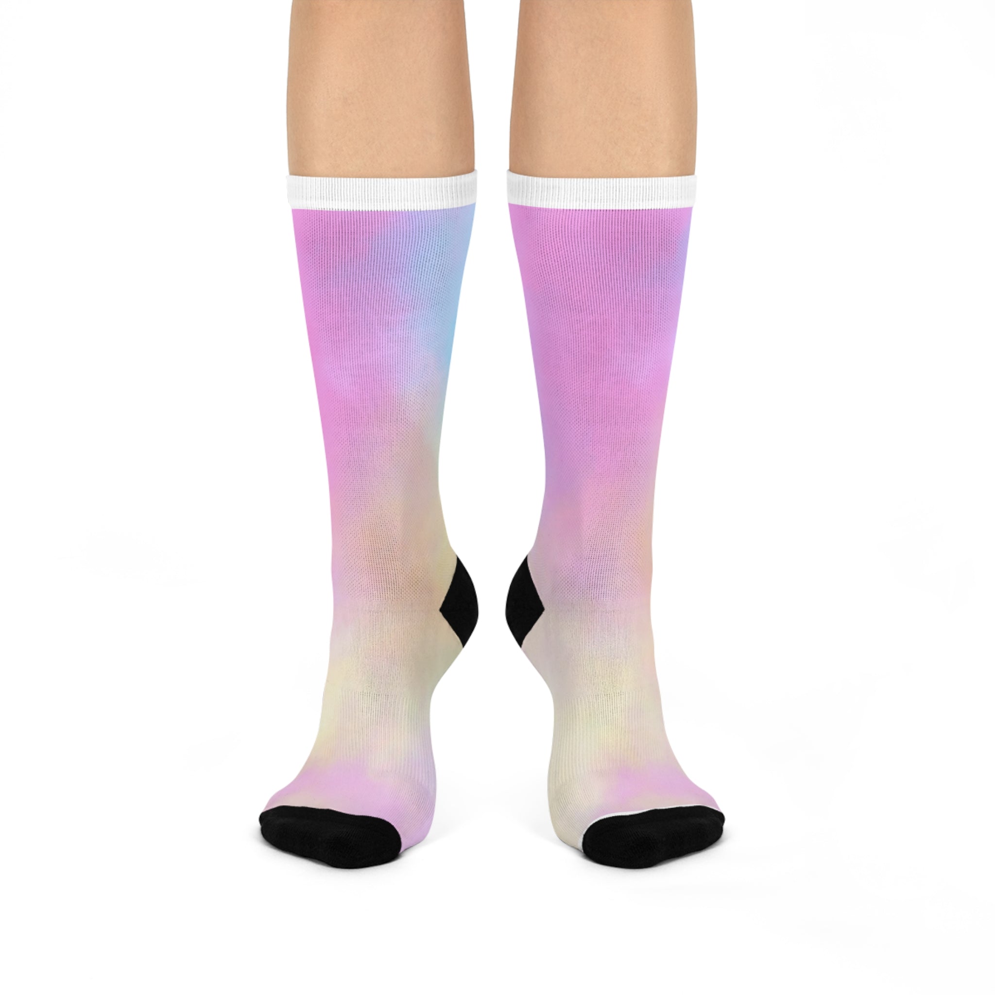 Pastel Gradient Cushioned Crew Socks - Comfortable Fashion Footwear for Everyday Wear